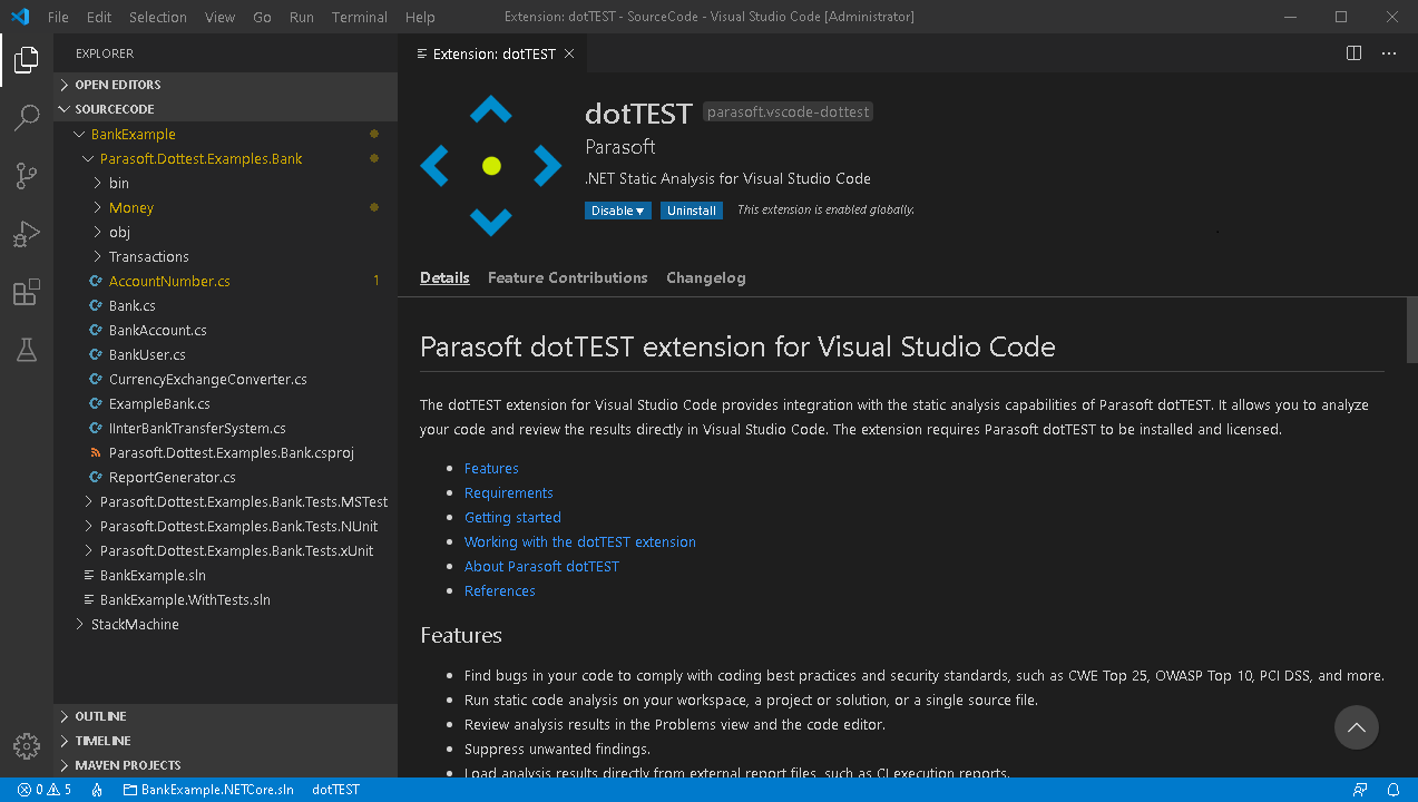 Parasoft dotTEST Extension for Visual Studio Code